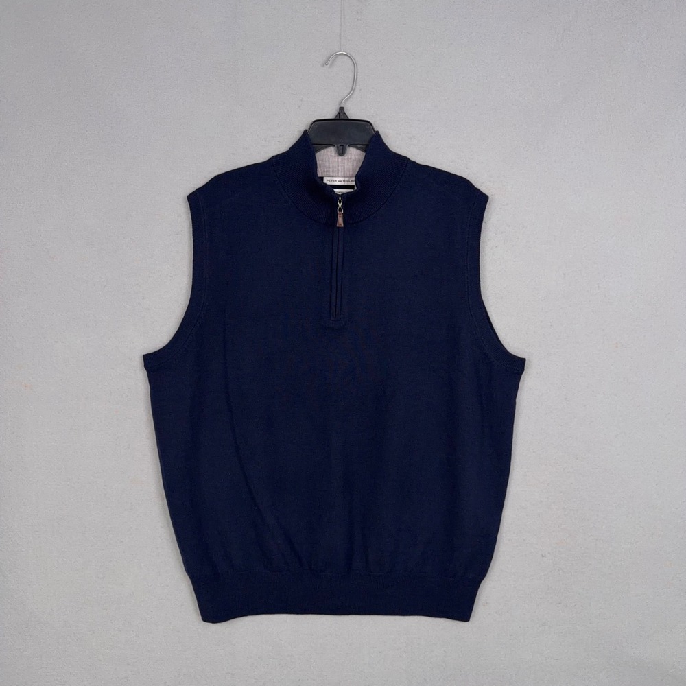 Peter Millar Sweater Vest Mens XL Navy Blue Merino Wool Quarter Zip Classic